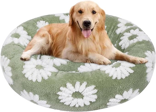 Calming Dog Bed, Dog Beds Fits up to 40 lbs Pets, Fluffy Donut Dog & Cat Bed Washable, Round Anti Anxiety Dog Bed, Small Dog Bed with Non-Slip Bottom (White, 28" x 28")