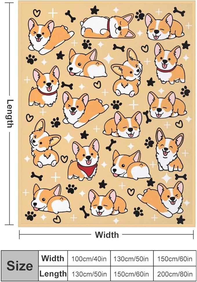 Cute Corgi Blanket Puppy Dog Pattern Blankets Bedding Soft Lightweight Flannel Throw Blankets Gifts for Corgi Lovers Kids Adults 80"X60"