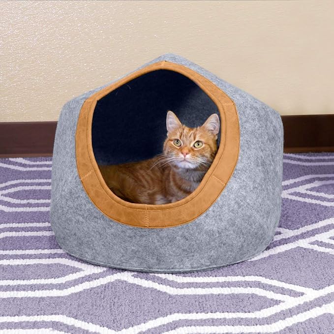 Kitty City Felt Round Bed, Warm and Cozy cat Bed, Gray