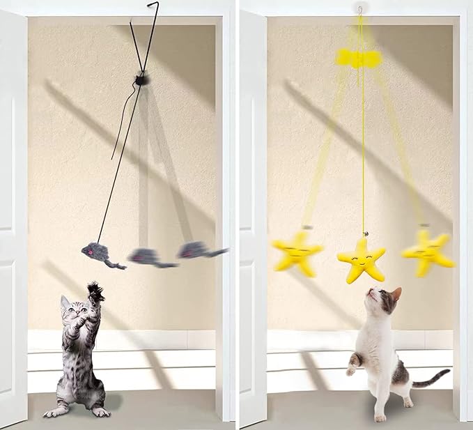 Mice Toys for Indoor Cats - 3 Pack Hanging Door Cat Toys with Tassel - Retractable Cat Toy with Rope Mouse Starfish Caterpillar - Interactive Cat Teaser Toy for Indoor Kitten Play Chase Exercise