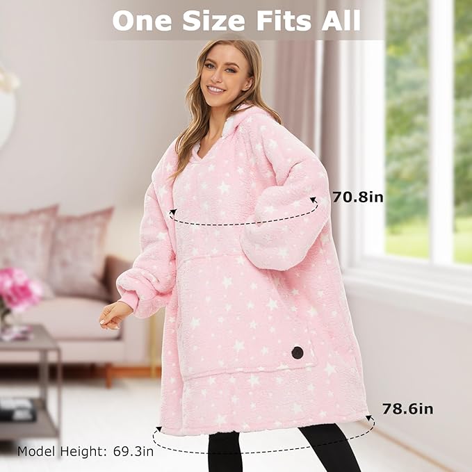 THREE POODLE Wearable Blanket Hoodie, Glow in The Dark Oversized Hoodie Blanket, Sherpa Hooded Blanket Sweatshirt for Adults Women Men Kids, Cozy Gifts