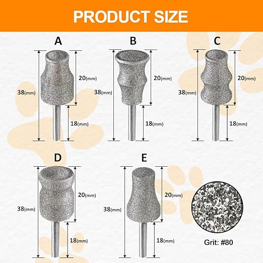 BGTEC Diamond Rotary Pet Nail Grinder Bits Dog Nail Grinder Replacement Head -2PCS 1/8" Replacement Grinder Wheel for Animals Nail Care (B+D)