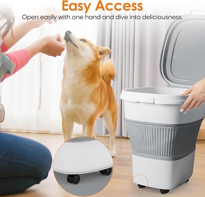 28-30Lbs Dog Food Storage Container, Collapsible Dog Food Container with Lid,Multifunctional Pet Food Storage Container for Dog,Cat,Rice,Flour,Pet Food Scoop and Small Container