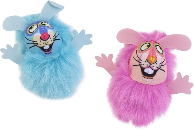 FAT CAT Fluff Bunnies Cat Toys - Catnip Kicker Toy, Pack of 1 (Blue or Pink)