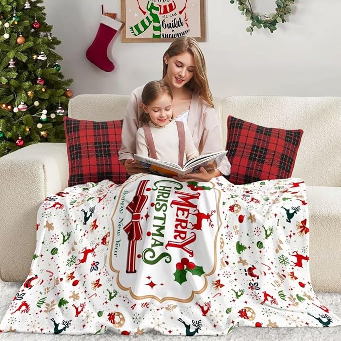 Christmas Blanket Santa Claus Deer Flannel Throw Blanket Soft Plush Snowman Blanket for Couch Sofa Bed Merry Christmas Home Decor 50x60”