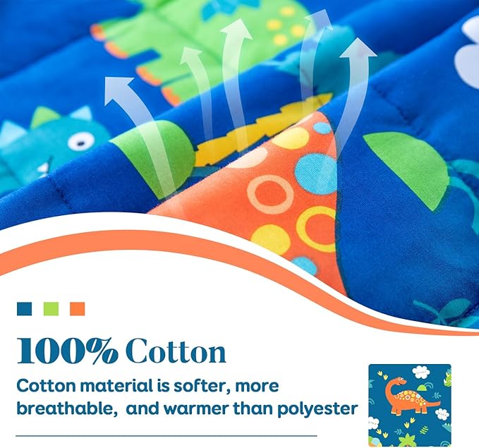 Sivio Weighted Blanket - All-Natural 100% Cotton Weighted Blanket 10 lbs 41 x 60 inches, Breathable Soft Throw Blanket for Calm Sleeping for Home and School Nap, Blue Dinosaur