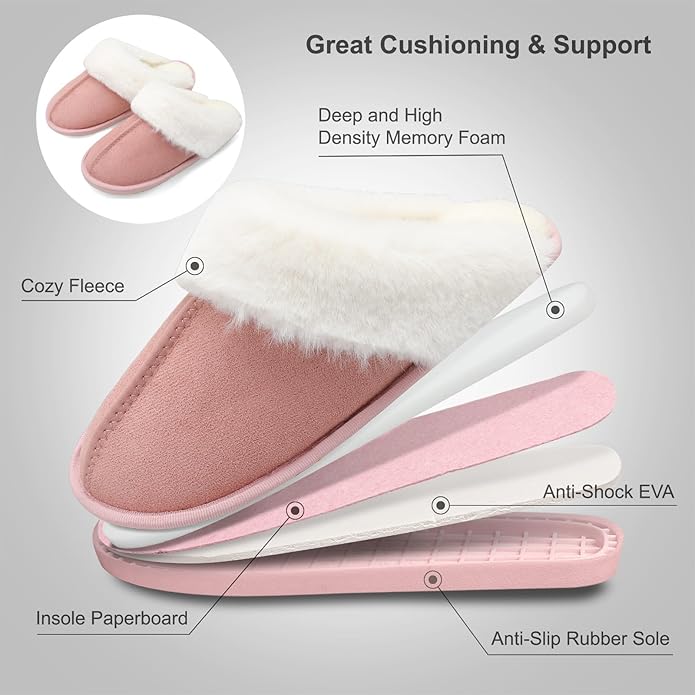 Besroad Winter Fuzzy House Slippers Sandals Plush Faux Fur Fluffy Flats Slippers Warm Slide Shoes for Women