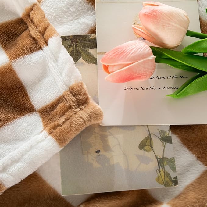Checkered Throw Blanket | Soft Fleece Flannel Cozy Checkerboard Grid Blanket | Couch Sofa Bed Chessboard Blankets Throws | Birthday Valentine's Day Gifts 40"x60" Khaki Blanket