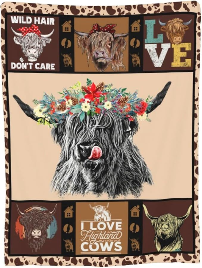 Highland Cow Throw Blanket Gifts for Women Adults Print Ultra Soft Cozy Plush Fleece Warm Lightweight Living Room Decor 40''X50''