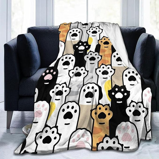 Cute Cat Foot Paw Blanket, Soft Blankets Flannel Bed Throw Cozy Lightweight Plush Gifts for Kids Boys Girls Women Men Sofa Couch Bedroom Living Rooms Warm All Season, Home Decor, Small 50"x40"