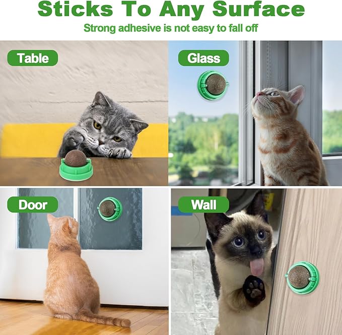 CCINEE 3PCS Catnip Balls for Cats Wall Catnip Toys Edible Cat Toys for Cat Lick Safe Healthy Kitten Chew Toys Teeth Cleaning Dental Cat Toys