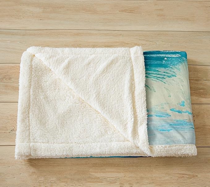 Feelyou Throw Blanket for Kids Adults Women Men Ocean Wave Sherpa Blanket for Bed Couch Hawaiian Tropical Wave Surfing Fleece Blanket Blue Sea Summer Plush Blanket Soft Fuzzy BlanketTwin 60"x80"