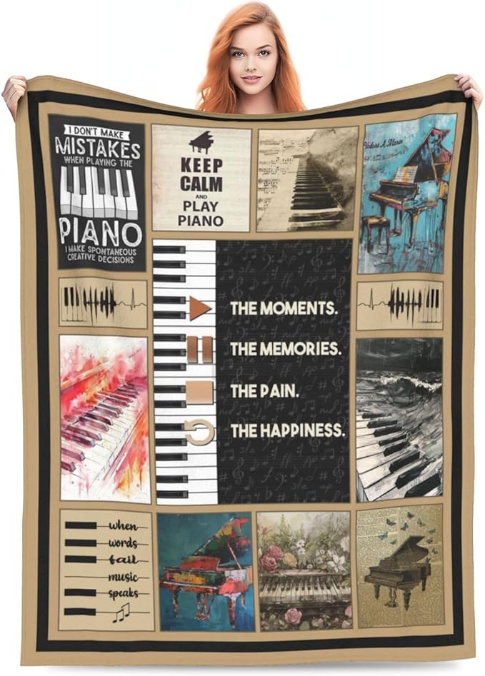 Piano Blanket Piano Keys Music Notes Decor Throw Blanket Super Warm Soft Plush Lightweight Fleece Flannel Blanket Musical Gifts for Teachers Girls Boys Women Adults for Sofa Couch Bedding 40"X50"