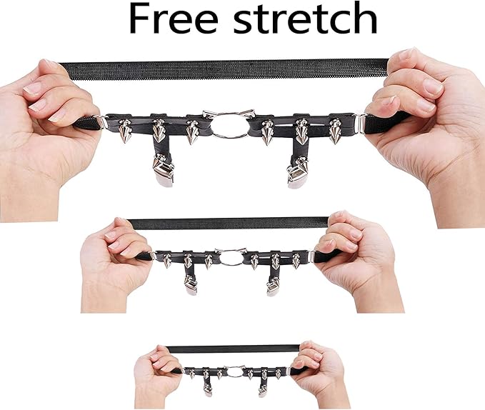 2pcs Adjustable Cat Leg Garter with Anti-Slip Clips, Elastic Punk Gothic Thigh Garter for Women and Ladies, 2 Pcs Black