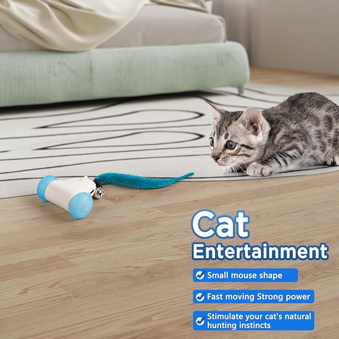 Interactive Cat Toys for Indoor Cats, 2-Speed Smart Automatic Cat Mouse Toy with LED Wheels, USB Rechargeable,Relieve Lack of Exercise for Cats Kittens