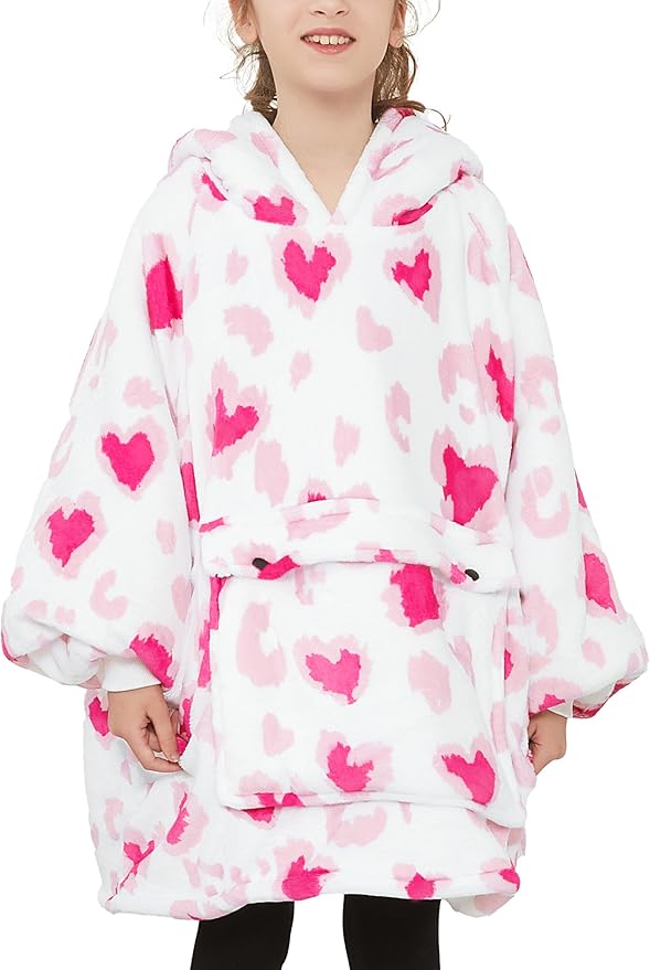 KFUBUO Wearable Blanket Hoodie for Kids Sherpa Patterns Oversized Sweatshirt Blanket With Pocket 6-10 Year Old Girl Boy Gifts for Kids