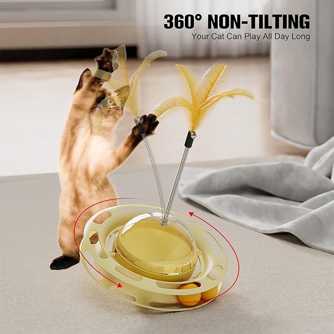 2 in 1 Cat Interactive Toy Roller 3-Level Turntable Cat Toy Cat Slow Feeder Food Dispenser Cat Kitten Wand (Green-B)