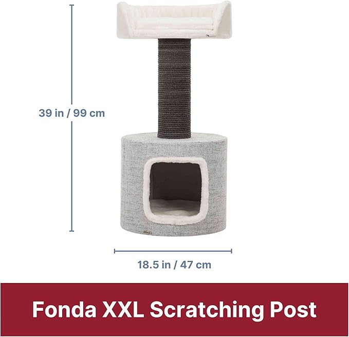 TRIXIE Fonda Cat Scratching Post 39 Inch - Cat Scratcher with Soft Fabric Covering Base and Durable Sisal Rope - for Large Cats with Condo Base and Platform - in Gray