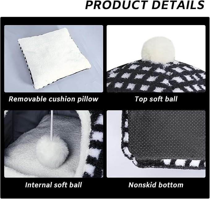 Cat Bed Cave for Indoor, Suitable for Cat Dome Bed, Hideaway Bed for Indoor Cats with Removable Mattress for Kittens.Cat Tent House for Dual Use (XL:17"x17")