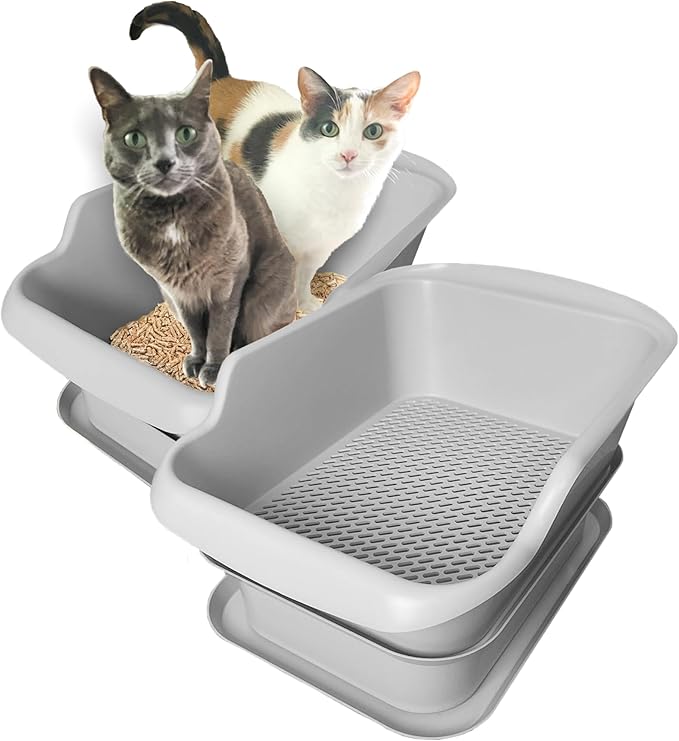 2-Pack Mr. Catman Wood & Pine Pellet Cat Sifting Litter Box Kitty Litter System, Sifter Pan & Extra-Large 7-Day Waste Storage Tray - Less Tracking, Easy Clean, Non-Stick, Odor Control, Anti-Leakage