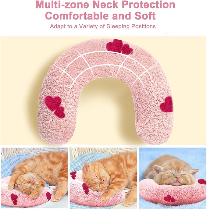 ucho Cats Kitten Pillow Cat Nap Plush, Kitty Purr Soothing Plush Cat Toy,Soft Fluffy Warming Pillow, Pet Calming Toy for Joint Relief Sleeping Improve (Pink)
