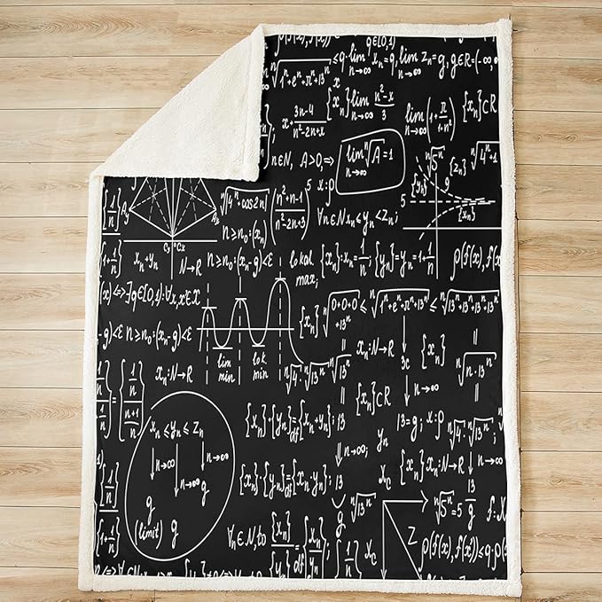 Feelyou Math Theme Fleece Blanket - Mathematical Formula Throw, Geometry Stripe Numbers Sherpa for Couch Bed Sofa - Black White Fuzzy Room Decor Plush 40"x50"