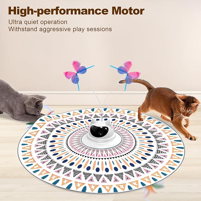 Cat Toys Interactive Rechargeable 2in1 Hide and Seek Cat Wand Toy, Spinning Butterfly Touch Activated Kitten Toys for Bored Indoor Cat Exercise Toy for Senior Cats, Adult Cats