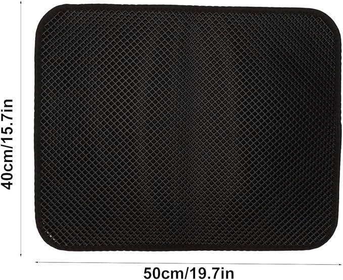 ASHATA Cat Litter Mat, Double Layer Design Urine Proof Trapper Mat for Litter Boxes, Double Layer EVA Litter Trapping Mat for Kitten, Easy to Clean Scatter Control (Black)