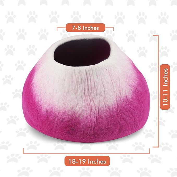 Felted Wool Cat Cave Bed ~ Perfect Handcrafted Cat Beds for Indoor Cats ~ Felted from 100% Natural Wool ~ Eco Friendly with Your Cats (Rose Petals)