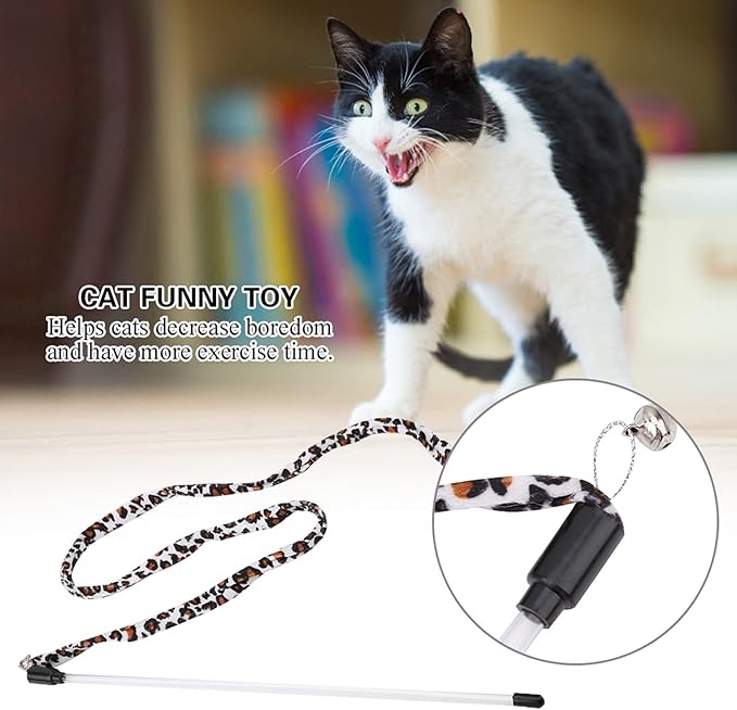 Cat Teaser Toy, Promotes Exercise Interactive Play Chaser Wand Leopard Print Tail Cat Funny Toy Teaser Stick with Bell for Decrease Boredom