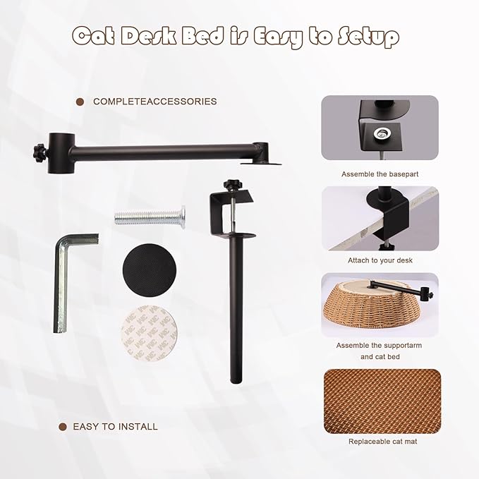 SEPAZON Cat Desk Bed Elevated, Cat Nest Bed for Desk Indoor Cats, Cat Hammock for Desk Window Bedside, Cat Shelf Bed for Kitten, Cat Furniture 360° Rotation Raised Cat Bed - Supports up to 44lbs