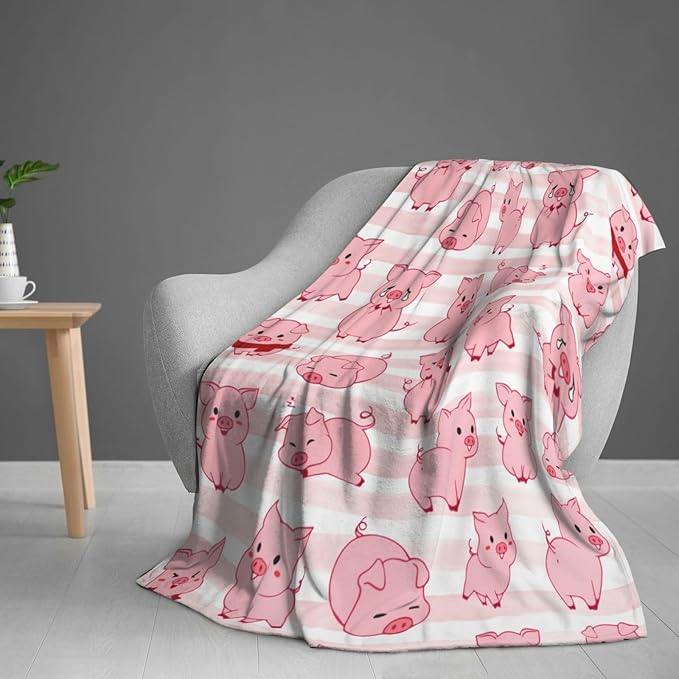Kids Cute Pigs Print Blanket Throw 50"x40", Plush Flannel Pink Pig Blankets, Soft Warm Decorative for Kids Women