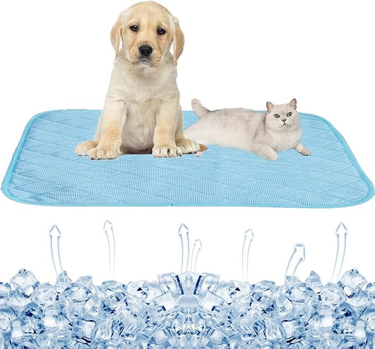 SEIS Dog Ice Pad Ice Silk Cats Kennel Mat Pet Cooling Pad Summer Cool Bamboo Mat Breathable Pad (Solid Blue, L