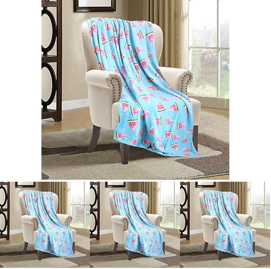 Elegant Comfort Luxury Velvet Super Soft Christmas Prints Fleece Blanket-Holiday Theme Home Décor Fuzzy Warm and Cozy Throws for Winter Bedding, Couch and Gift, 50 x 60 inch, Watermelon (Pack of 4)