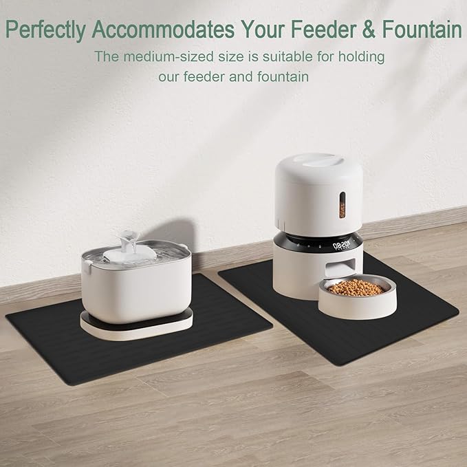 24"x16" Silicone Dog Food Mat with Raised Edges, Waterproof Non-Slip Pet Feeding Mat for Food & Water, Thick Durable Placemat for Cats and Dogs, Easy to Clean, Light Gray