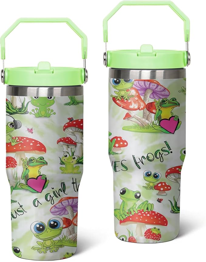 30 Oz Frog Tumbler with Handle and Straw, Frog Cup Insulated Frog Coffee Mug, Double Wall Stainless Steel Frog Mug, Leak Proof Frog Coffee Cup, Frog Gifts for Women and Frog Gifts for Frog Lovers