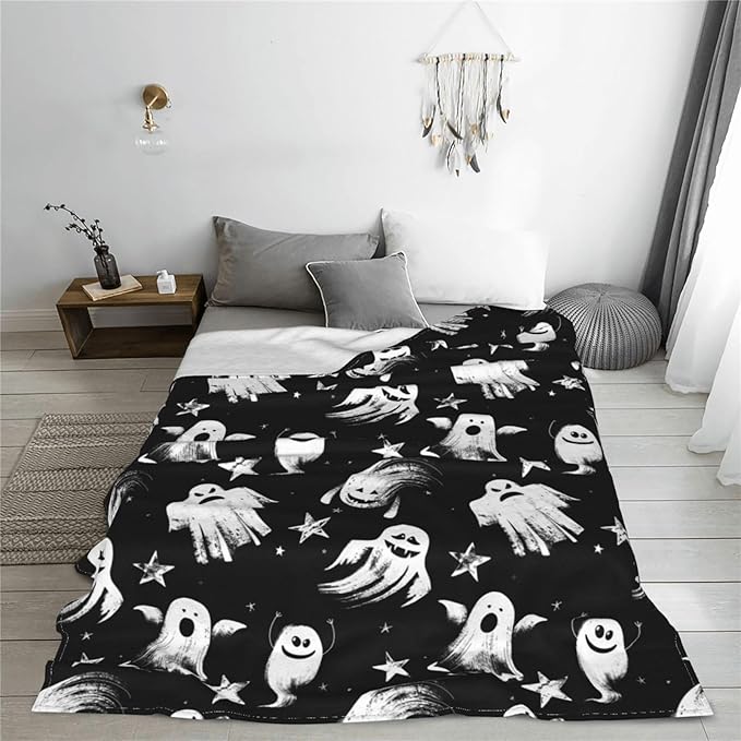 Halloween Ghost Throw Blanket Soft Cozy Plush Warm Fleece Blanket for Sofa Couch Bed 80"X60"