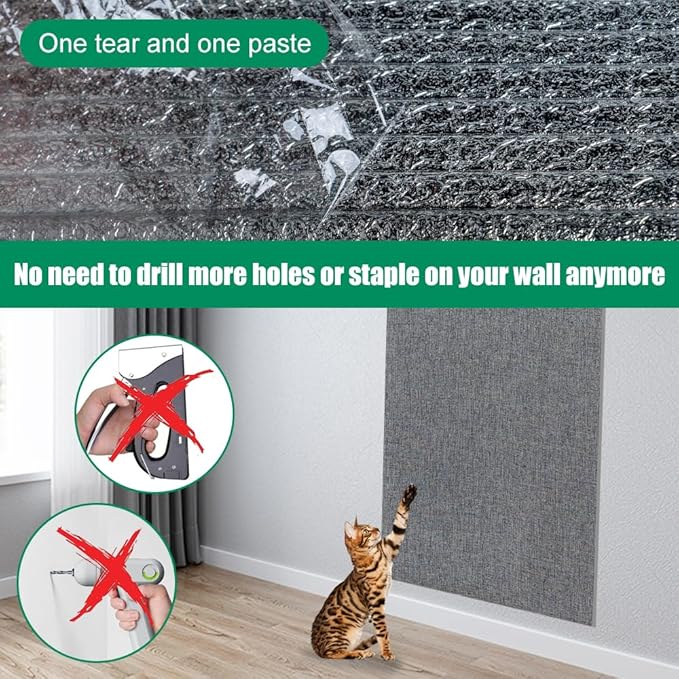 Extra Large 110"x 12.6" cat Wall Scratcher, Thickened Cat Wall Climbing Carpet, Trimmable Self-Adhesive Carpet for Replacement Pads, Covering Posts, and Furniture Protection (Gray, 1PACK)