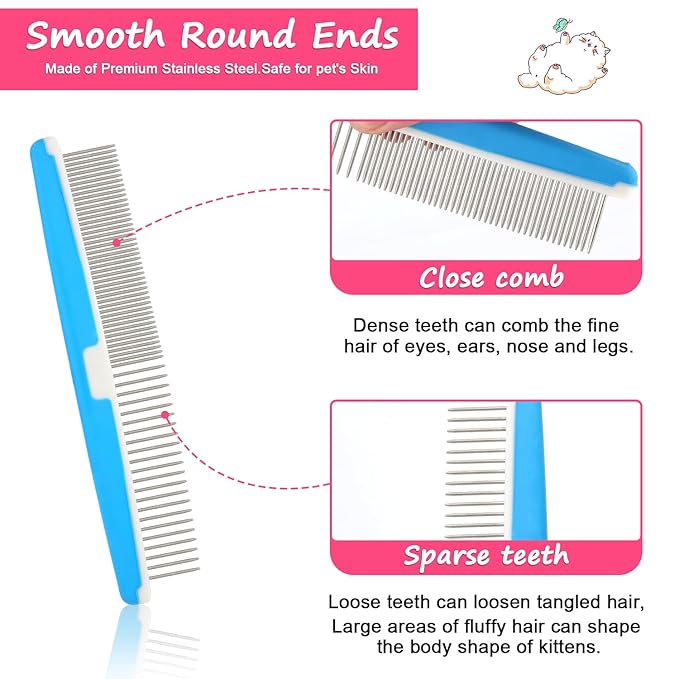 3pcs Pet Hair Cleaner Brush, Cat Brush with Release Button Magic Pet Comb Cat Shedding Brush Pet Massage Comb for Cats Dogs Removes Tangled Hair Long Hair