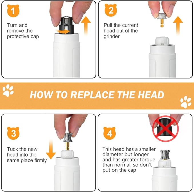 Anti-Clogging Dog Nail Grinder Replacement Head, Faster Cooling Pet Nail Grinding Bit with Steel Brush Compatible with Casfuy & Many Brands for Small Medium Large & Anxious Dogs - Don't Cover It