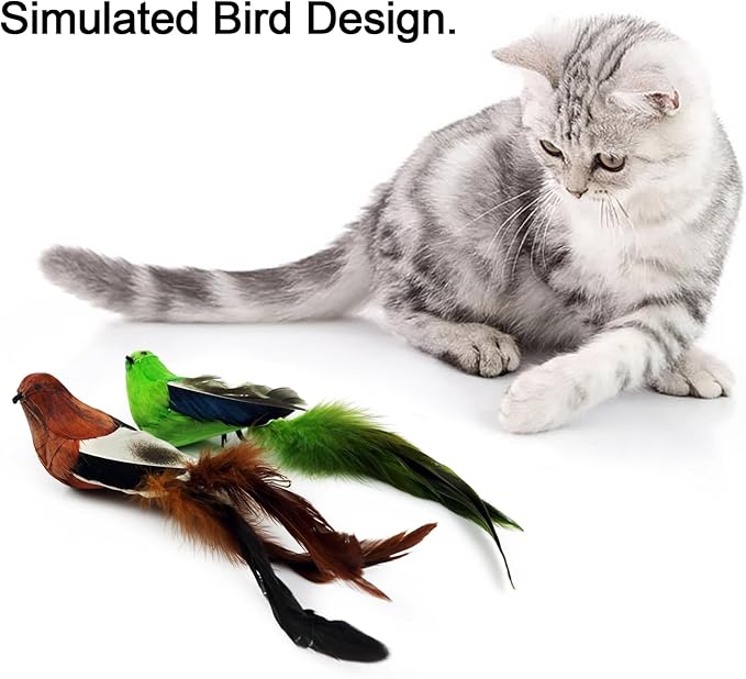 2 Pcs Real Feather Cat Birds Toys Realistic Simulation Birds Toys with Bells for Indoor Cats Kittens.