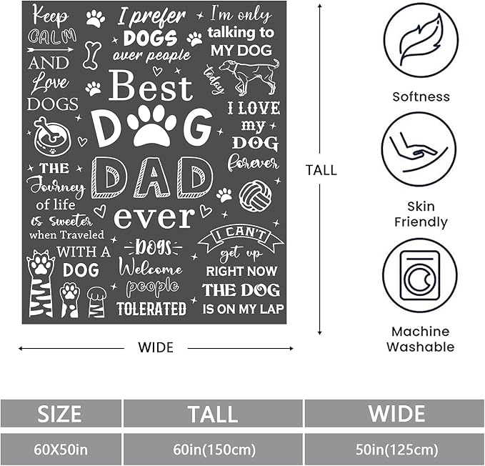 Mosslink Dog Dad Gifts for Men, Fathers Day Christmas Birthday Gifts for Dog Lovers Men, Dog dad Gift Ideas Throw Blanket 60"x50"