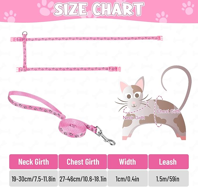 Auidy_6TXD 3 Pack Cat Harness and Leash Reflective Cat Harness Escape Proof for Walking Adjustable Kitten Harness for Small Medium Cats