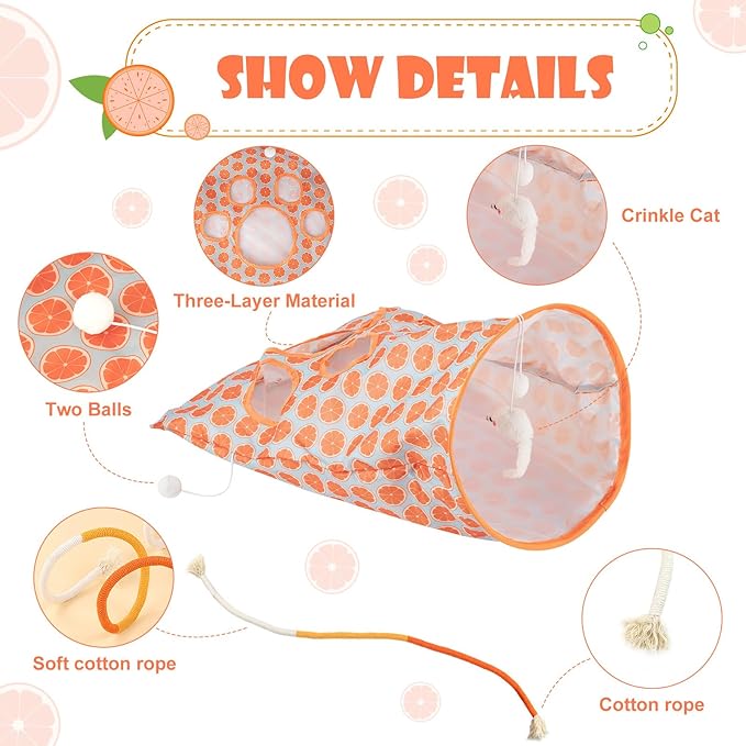 Cat Tunnel Toy and Cats Catnip Rope Toys, Portable Collapsible Cattycoil Drill Bag Toy for Indoor Cats, Cotton Rope Cat Toys for Indoor Cats, Handmade Pet Chew Toys for Teeth Cleaning