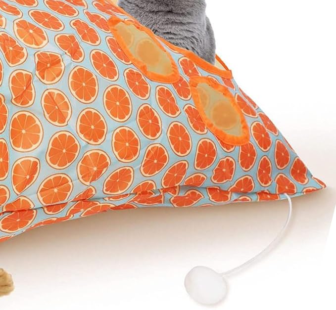 Cat Tunnel Toy,Cat Tunnel Bag for Indoor Cats,Foldable Interactive 5 Holes Crinkle Sounds Tunnel Cat Crinkle Bag for Small Medium Cat Play (Orange)