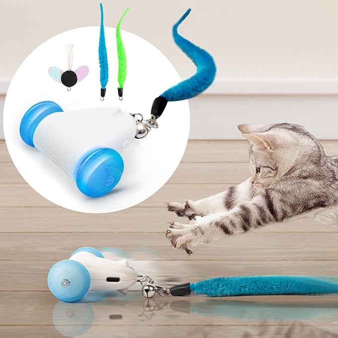 Interactive Cat Toys for Indoor Cats, 2-Speed Smart Automatic Cat Mouse Toy with LED Wheels, USB Rechargeable,Relieve Lack of Exercise for Cats Kittens