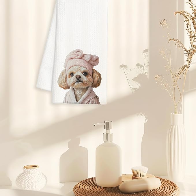 Pink Poodle Decor Bathroom Hand Towels Gifts - Cute Poodle Bathroom Towel, Pink Funny Cute Animal Hand Towels for Restroom Decor, Dog Gift for Women, Dog Lover Gifts, 16×24 Inches
