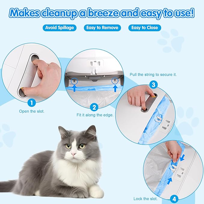 40 Count Self Cleaning Cat Litter Box Liners Bag For MeoWant MW-SC01,MW-SC02, Drawstring Heavy Duty Cat Litter Receptacles Bags Compatible with Automatic Cat Litter Box-17.7" x 19.68"