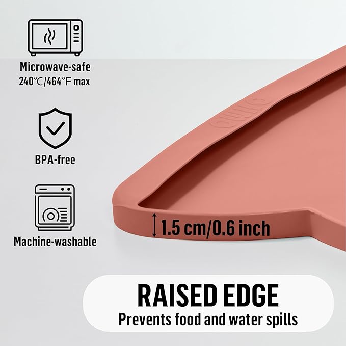 OHMO Dog Food Mat(Erythrinus, 24 * 15'') w/Residue Collection Pocket Silicone Pet Feeding Mat for Floor High Edges Anti Spills Waterproof Cat Water Bowl Tray, Easy Clean Placemat
