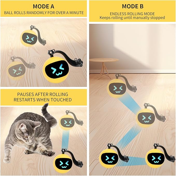 Interactive Cat Toy Ball,Simulated Hunting Remote Control Cat Toy,Electric Cat Automatic Ball Fast Rolling in Pouch, Motion Activate Chirping Hide and Seek Cat Toy (Yellow Ball)